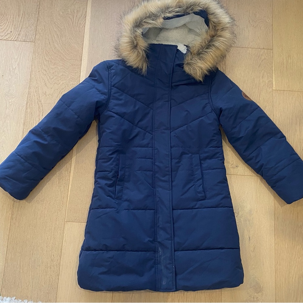 Roxy Dark Blue Puffer Jacket with Faux Fur Hood